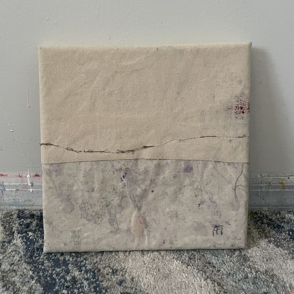 ZEN PEACE Oman Hosea 12x12 Acrylic Abstract Expressionism Fine Art Minimal Sewn
